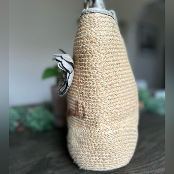 Coach Bleeker Natural Straw Metallic Bronze Floral Embroidered Logo Tote! - Picture 8 of 10